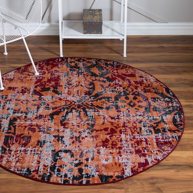 Rust Red 5' 3 x 5' 3 Lucerne Round Area Rug 100% Polypropylene Traditional Classic Easy Clean Carpet for Kitchens, Living Rooms, Bedroom, Office for Sale at Rug Engine