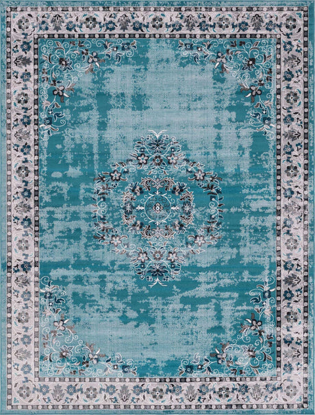 Blue 9' x 12' Lucerne Rectangle Area Rug 100% Polypropylene Traditional Classic Easy Clean Carpet for Kitchens, Living Rooms, Bedroom, Office for Sale at Rug Engine