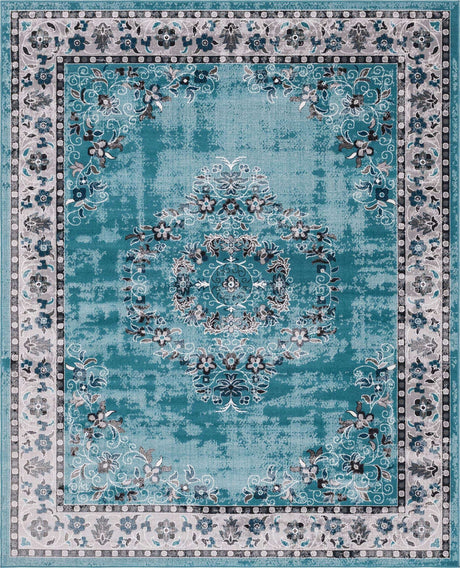 Blue 7' 10 x 10' Lucerne Rectangle Area Rug 100% Polypropylene Traditional Classic Easy Clean Carpet for Kitchens, Living Rooms, Bedroom, Office for Sale at Rug Engine