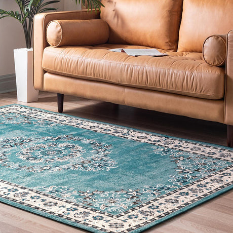 Blue 5' 3 x 8' Lucerne Rectangle Area Rug 100% Polypropylene Traditional Classic Easy Clean Carpet for Kitchens, Living Rooms, Bedroom, Office for Sale at Rug Engine