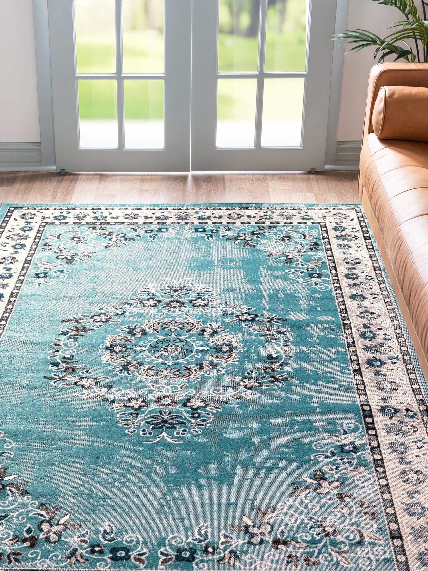 Blue 7' 10 x 10' Lucerne Rectangle Area Rug 100% Polypropylene Traditional Classic Easy Clean Carpet for Kitchens, Living Rooms, Bedroom, Office for Sale at Rug Engine