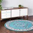 Blue 5' 3 x 5' 3 Lucerne Round Area Rug 100% Polypropylene Traditional Classic Easy Clean Carpet for Kitchens, Living Rooms, Bedroom, Office for Sale at Rug Engine