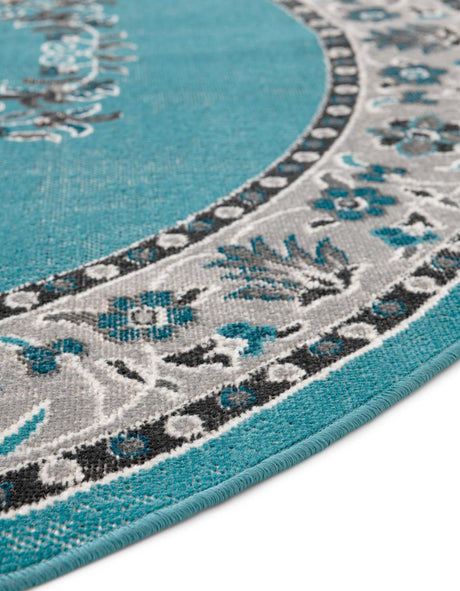Blue 5' 3 x 5' 3 Lucerne Round Area Rug 100% Polypropylene Traditional Classic Easy Clean Carpet for Kitchens, Living Rooms, Bedroom, Office for Sale at Rug Engine