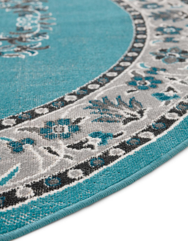 Blue 5' 3 x 5' 3 Lucerne Round Area Rug 100% Polypropylene Traditional Classic Easy Clean Carpet for Kitchens, Living Rooms, Bedroom, Office for Sale at Rug Engine