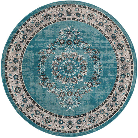 Blue 5' 3 x 5' 3 Lucerne Round Area Rug 100% Polypropylene Traditional Classic Easy Clean Carpet for Kitchens, Living Rooms, Bedroom, Office for Sale at Rug Engine