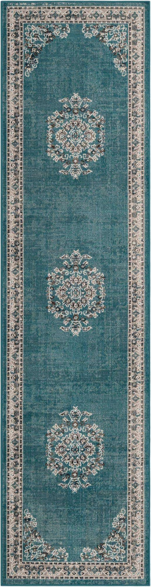 Blue 2' 7 x 10' Lucerne Runner Area Rug 100% Polypropylene Traditional Classic Easy Clean Carpet for Kitchens, Living Rooms, Bedroom, Office for Sale at Rug Engine