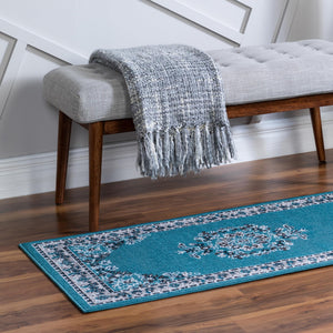 Blue 2' 7 x 10' Lucerne Runner Area Rug 100% Polypropylene Traditional Classic Easy Clean Carpet for Kitchens, Living Rooms, Bedroom, Office for Sale at Rug Engine