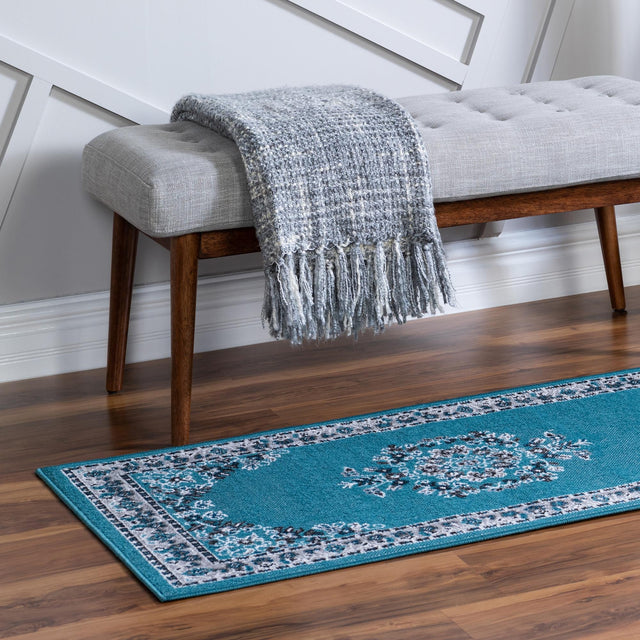 Blue 2' 7 x 10' Lucerne Runner Area Rug 100% Polypropylene Traditional Classic Easy Clean Carpet for Kitchens, Living Rooms, Bedroom, Office for Sale at Rug Engine