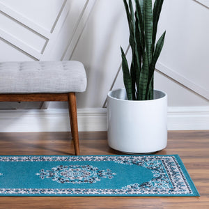 Blue 2' x 6' 1 Lucerne Runner Area Rug 100% Polypropylene Traditional Classic Easy Clean Carpet for Kitchens, Living Rooms, Bedroom, Office for Sale at Rug Engine