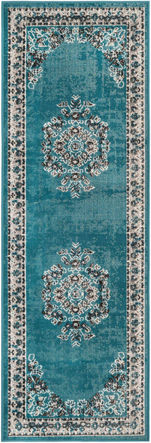 Blue 2' x 6' 1 Lucerne Runner Area Rug 100% Polypropylene Traditional Classic Easy Clean Carpet for Kitchens, Living Rooms, Bedroom, Office for Sale at Rug Engine
