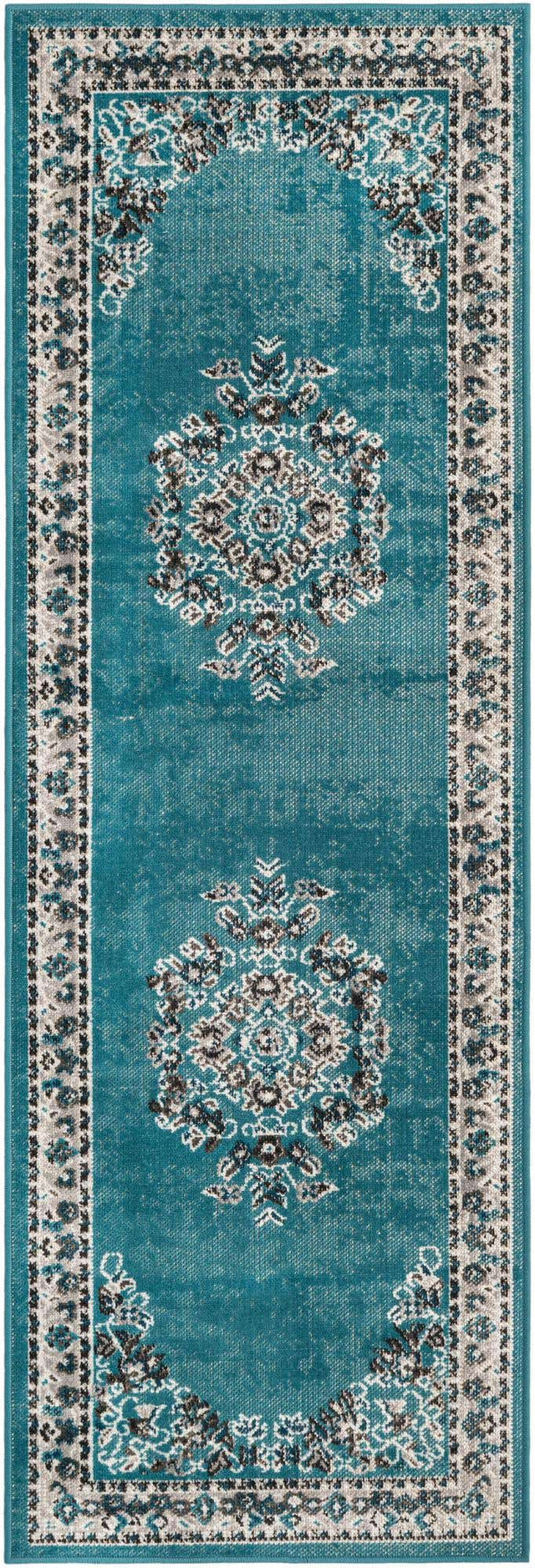 Blue 2' x 6' 1 Lucerne Runner Area Rug 100% Polypropylene Traditional Classic Easy Clean Carpet for Kitchens, Living Rooms, Bedroom, Office for Sale at Rug Engine