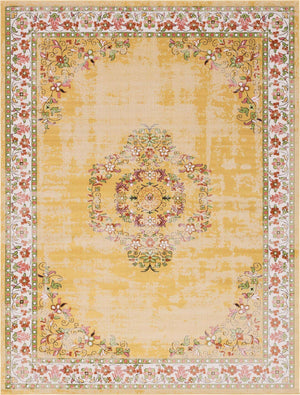 Yellow 9' x 12' Lucerne Rectangle Area Rug 100% Polypropylene Traditional Classic Easy Clean Carpet for Kitchens, Living Rooms, Bedroom, Office for Sale at Rug Engine