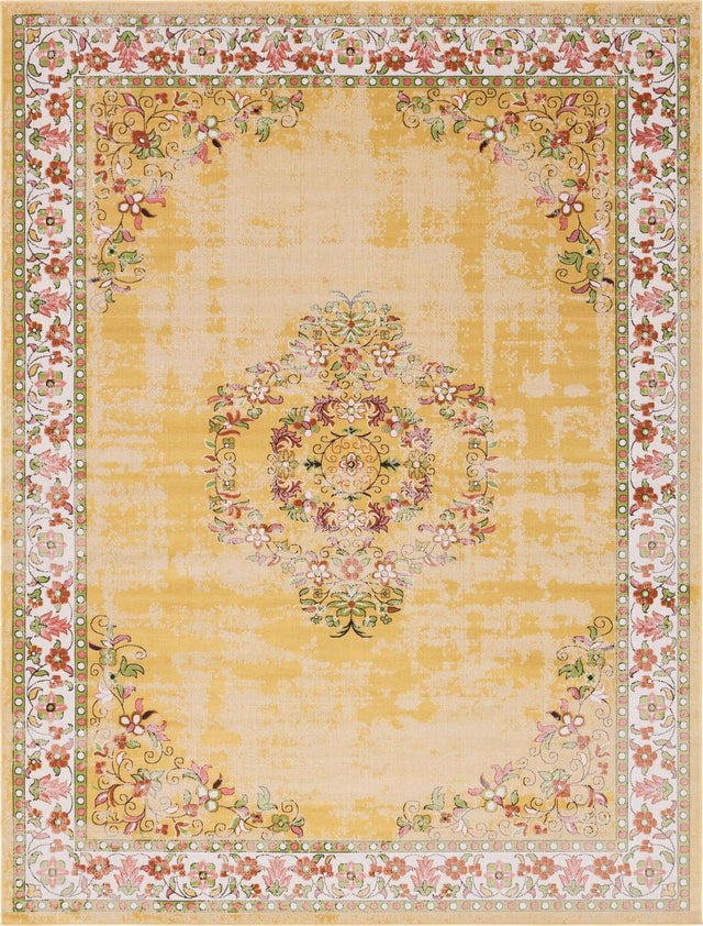 Yellow 9' x 12' Lucerne Rectangle Area Rug 100% Polypropylene Traditional Classic Easy Clean Carpet for Kitchens, Living Rooms, Bedroom, Office for Sale at Rug Engine