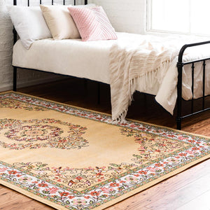 Yellow 7' 10 x 10' Lucerne Rectangle Area Rug 100% Polypropylene Traditional Classic Easy Clean Carpet for Kitchens, Living Rooms, Bedroom, Office for Sale at Rug Engine