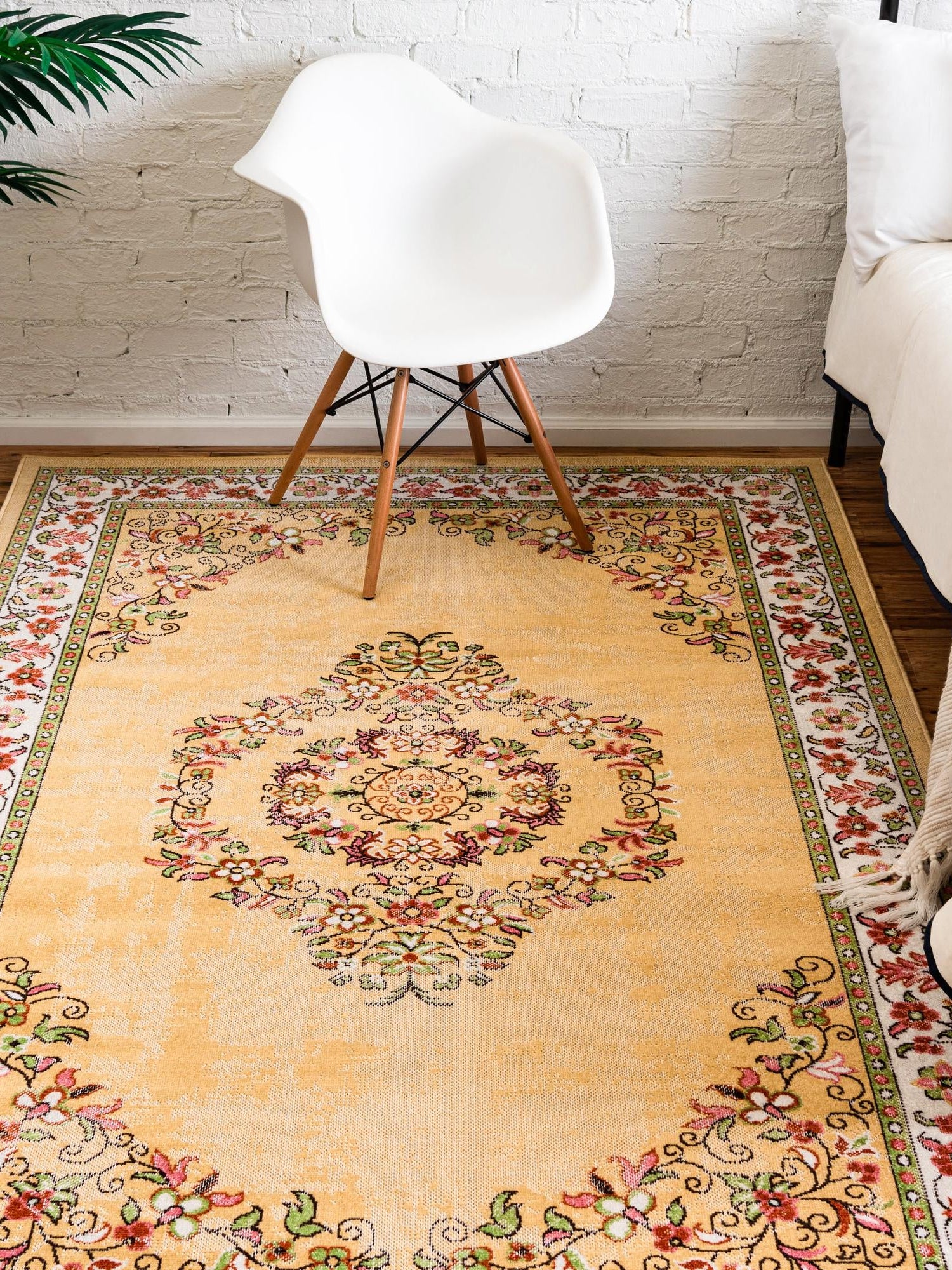 Yellow 5' 3 x 8' Lucerne Rectangle Area Rug 100% Polypropylene Traditional Classic Easy Clean Carpet for Kitchens, Living Rooms, Bedroom, Office for Sale at Rug Engine