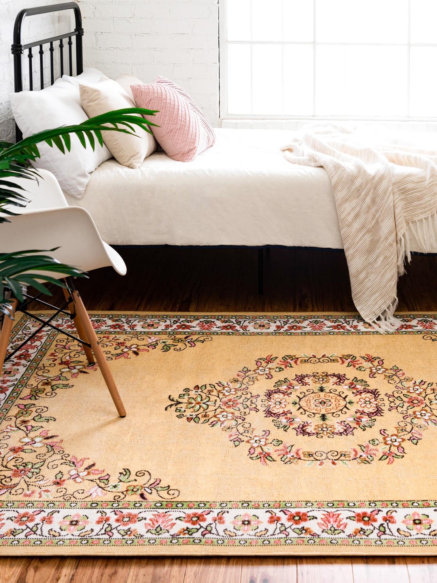 Yellow 5' 3 x 8' Lucerne Rectangle Area Rug 100% Polypropylene Traditional Classic Easy Clean Carpet for Kitchens, Living Rooms, Bedroom, Office for Sale at Rug Engine