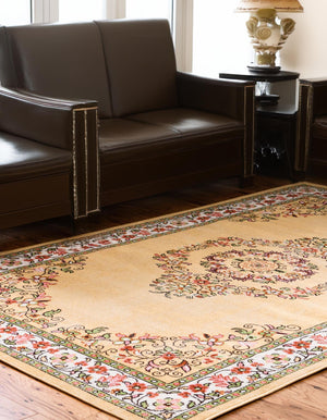 Yellow 7' 10 x 10' Lucerne Rectangle Area Rug 100% Polypropylene Traditional Classic Easy Clean Carpet for Kitchens, Living Rooms, Bedroom, Office for Sale at Rug Engine