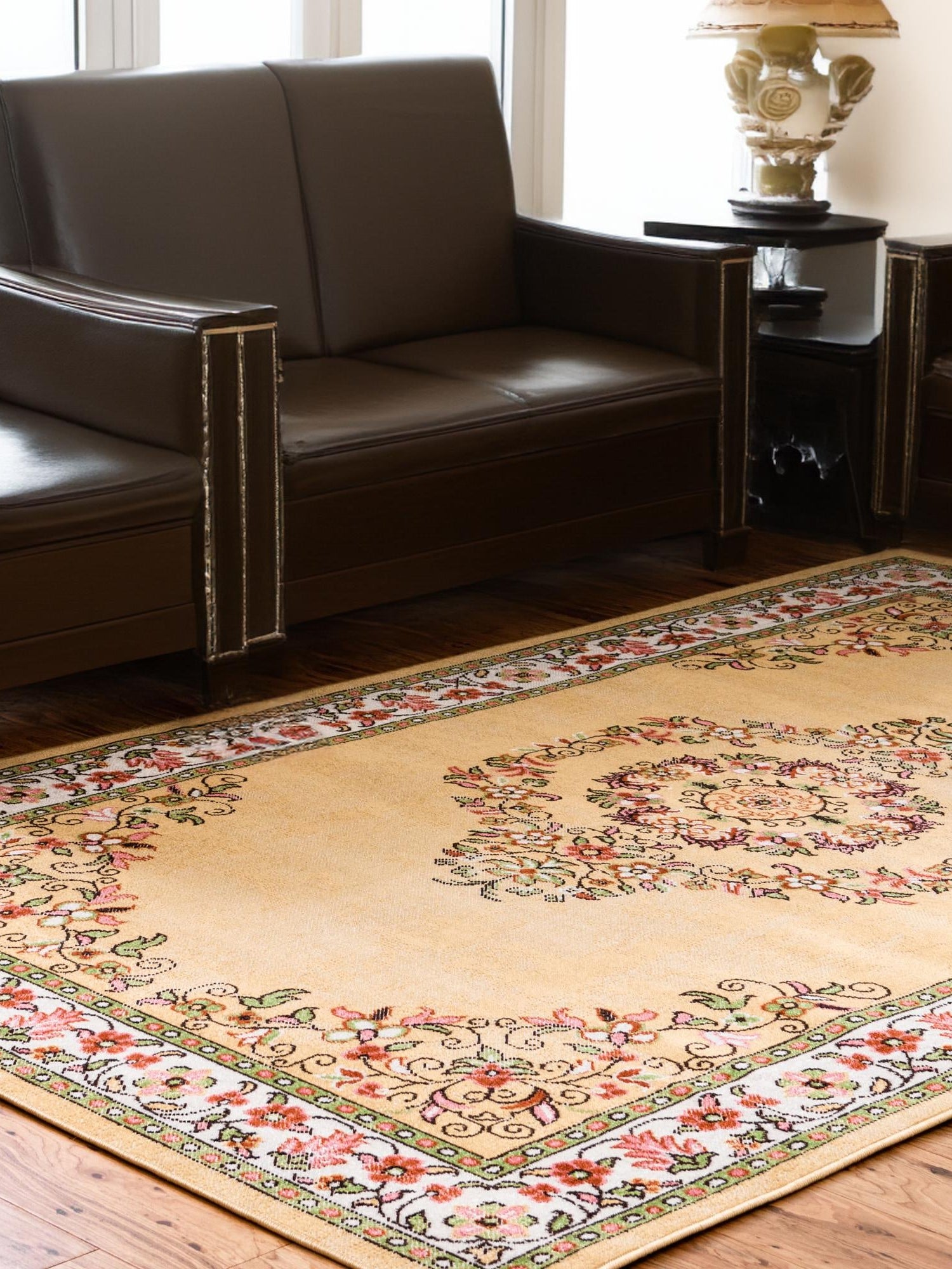 Yellow 9' x 12' Lucerne Rectangle Area Rug 100% Polypropylene Traditional Classic Easy Clean Carpet for Kitchens, Living Rooms, Bedroom, Office for Sale at Rug Engine