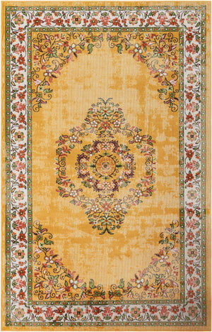 Yellow 5' 3 x 8' Lucerne Rectangle Area Rug 100% Polypropylene Traditional Classic Easy Clean Carpet for Kitchens, Living Rooms, Bedroom, Office for Sale at Rug Engine