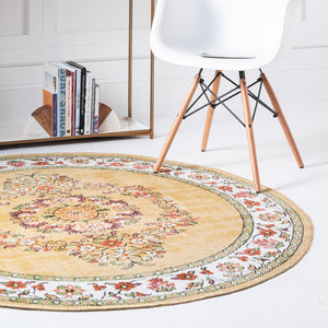 Yellow 5' 3 x 5' 3 Lucerne Round Area Rug 100% Polypropylene Traditional Classic Easy Clean Carpet for Kitchens, Living Rooms, Bedroom, Office for Sale at Rug Engine