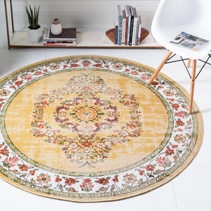 Yellow 5' 3 x 5' 3 Lucerne Round Area Rug 100% Polypropylene Traditional Classic Easy Clean Carpet for Kitchens, Living Rooms, Bedroom, Office for Sale at Rug Engine