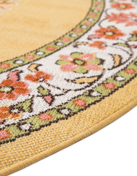 Yellow 5' 3 x 5' 3 Lucerne Round Area Rug 100% Polypropylene Traditional Classic Easy Clean Carpet for Kitchens, Living Rooms, Bedroom, Office for Sale at Rug Engine