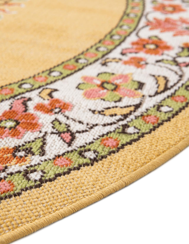 Yellow 5' 3 x 5' 3 Lucerne Round Area Rug 100% Polypropylene Traditional Classic Easy Clean Carpet for Kitchens, Living Rooms, Bedroom, Office for Sale at Rug Engine