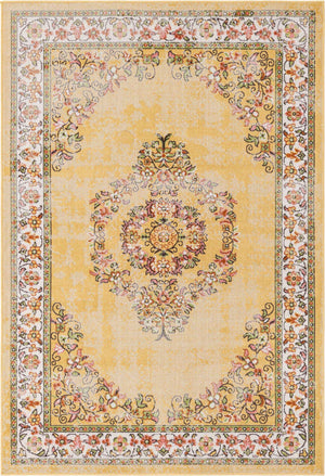 Yellow 4' 1 x 6' 1 Lucerne Rectangle Area Rug 100% Polypropylene Traditional Classic Easy Clean Carpet for Kitchens, Living Rooms, Bedroom, Office for Sale at Rug Engine