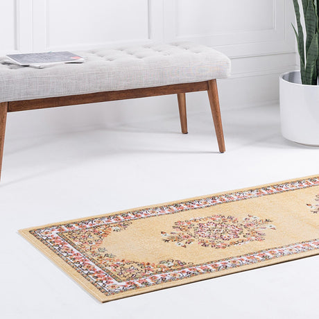Yellow 2' x 6' 1 Lucerne Runner Area Rug 100% Polypropylene Traditional Classic Easy Clean Carpet for Kitchens, Living Rooms, Bedroom, Office for Sale at Rug Engine