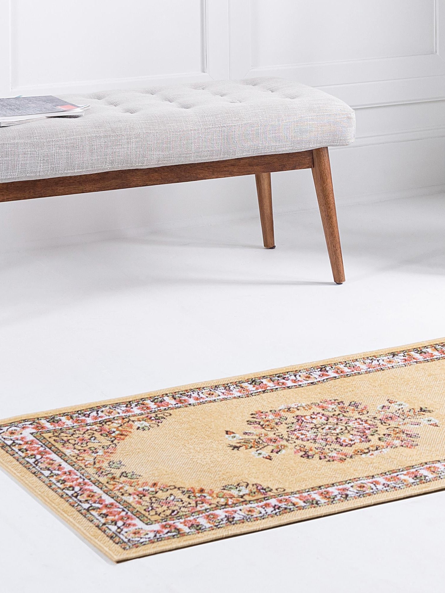 Yellow 2' 7 x 10' Lucerne Runner Area Rug 100% Polypropylene Traditional Classic Easy Clean Carpet for Kitchens, Living Rooms, Bedroom, Office for Sale at Rug Engine