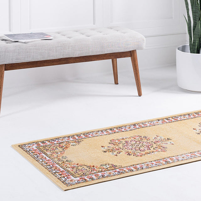 Yellow 2' 7 x 10' Lucerne Runner Area Rug 100% Polypropylene Traditional Classic Easy Clean Carpet for Kitchens, Living Rooms, Bedroom, Office for Sale at Rug Engine