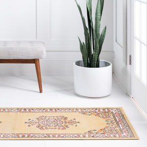 Yellow 2' x 6' 1 Lucerne Runner Area Rug 100% Polypropylene Traditional Classic Easy Clean Carpet for Kitchens, Living Rooms, Bedroom, Office for Sale at Rug Engine