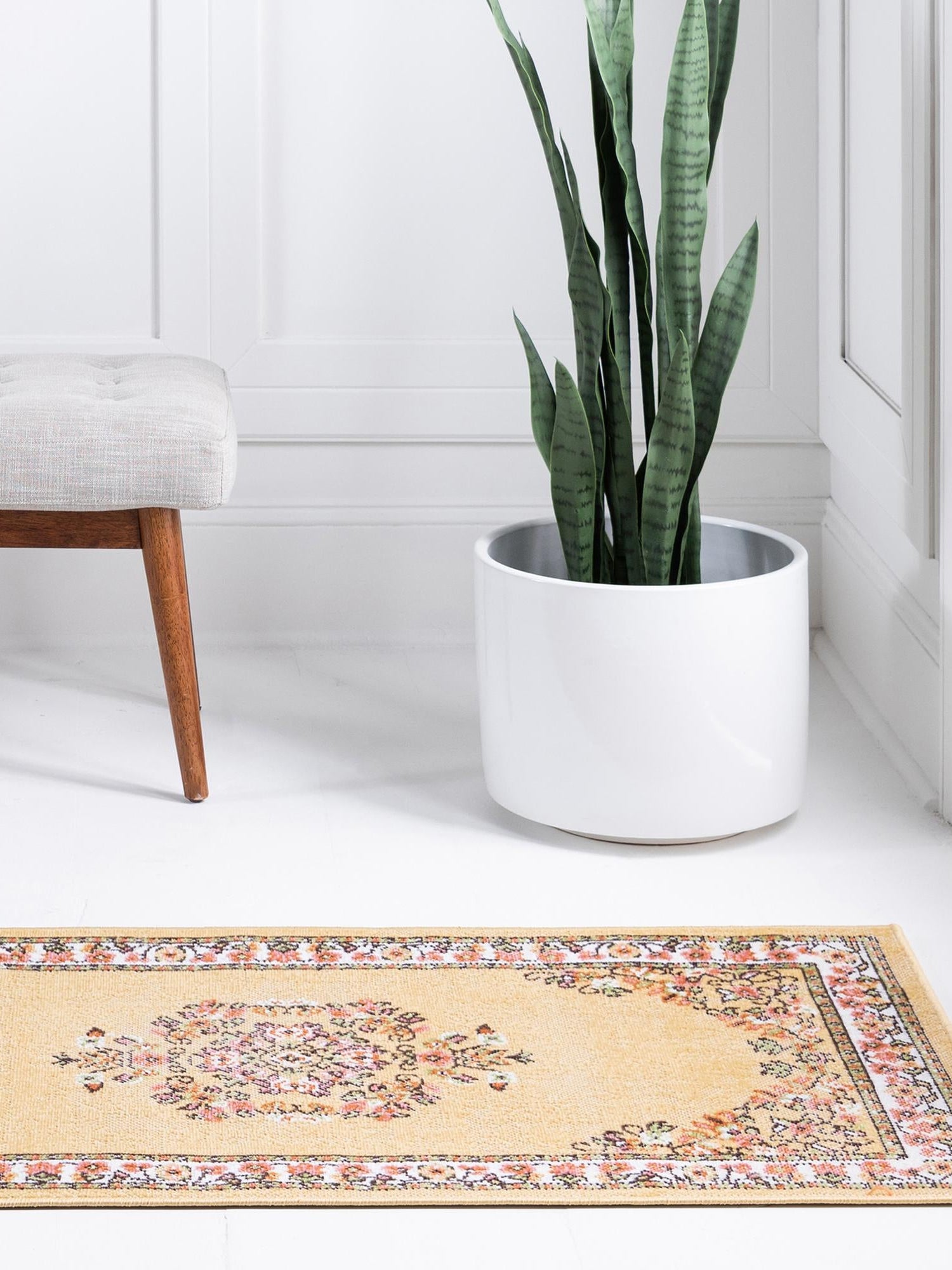 Yellow 2' 7 x 10' Lucerne Runner Area Rug 100% Polypropylene Traditional Classic Easy Clean Carpet for Kitchens, Living Rooms, Bedroom, Office for Sale at Rug Engine