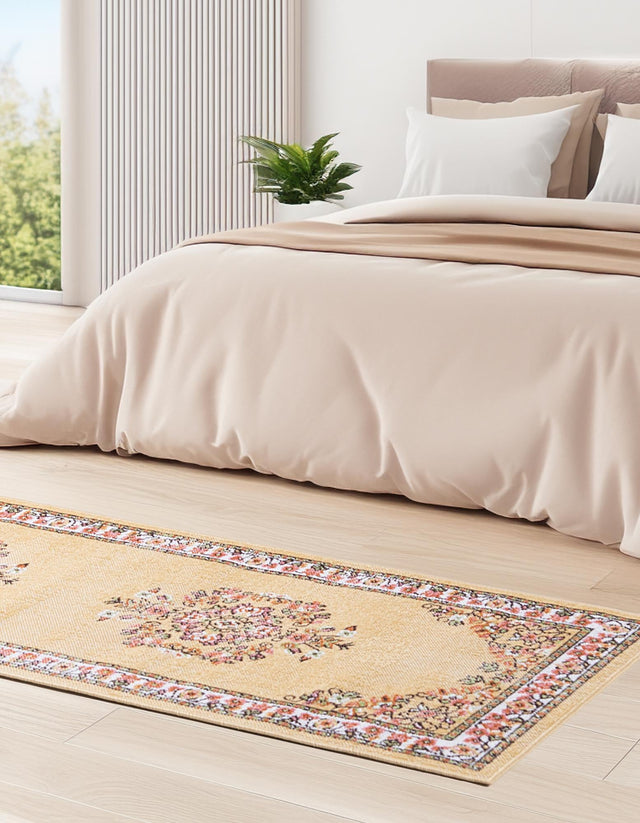Yellow 2' x 6' 1 Lucerne Runner Area Rug 100% Polypropylene Traditional Classic Easy Clean Carpet for Kitchens, Living Rooms, Bedroom, Office for Sale at Rug Engine