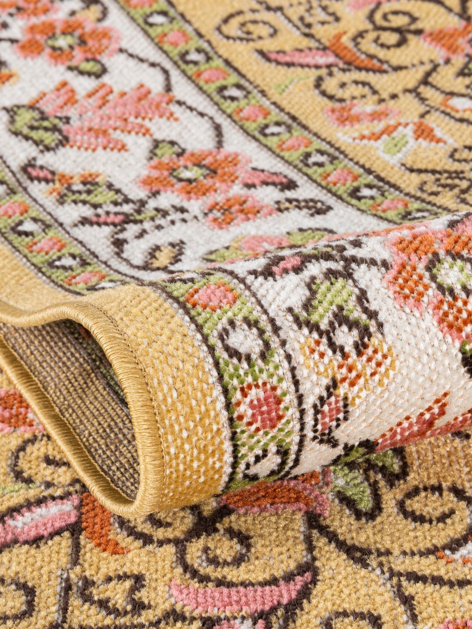 Yellow 2' 7 x 10' Lucerne Runner Area Rug 100% Polypropylene Traditional Classic Easy Clean Carpet for Kitchens, Living Rooms, Bedroom, Office for Sale at Rug Engine