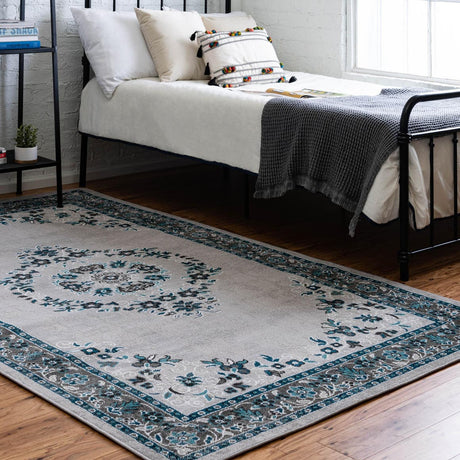 Gray 9' x 12' Lucerne Rectangle Area Rug 100% Polypropylene Traditional Classic Easy Clean Carpet for Kitchens, Living Rooms, Bedroom, Office for Sale at Rug Engine
