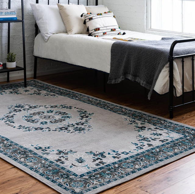 Gray 5' 3 x 8' Lucerne Rectangle Area Rug 100% Polypropylene Traditional Classic Easy Clean Carpet for Kitchens, Living Rooms, Bedroom, Office for Sale at Rug Engine