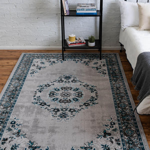 Gray 7' 10 x 10' Lucerne Rectangle Area Rug 100% Polypropylene Traditional Classic Easy Clean Carpet for Kitchens, Living Rooms, Bedroom, Office for Sale at Rug Engine