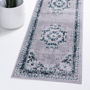 Gray 2' 7 x 10' Lucerne Runner Area Rug 100% Polypropylene Traditional Classic Easy Clean Carpet for Kitchens, Living Rooms, Bedroom, Office for Sale at Rug Engine