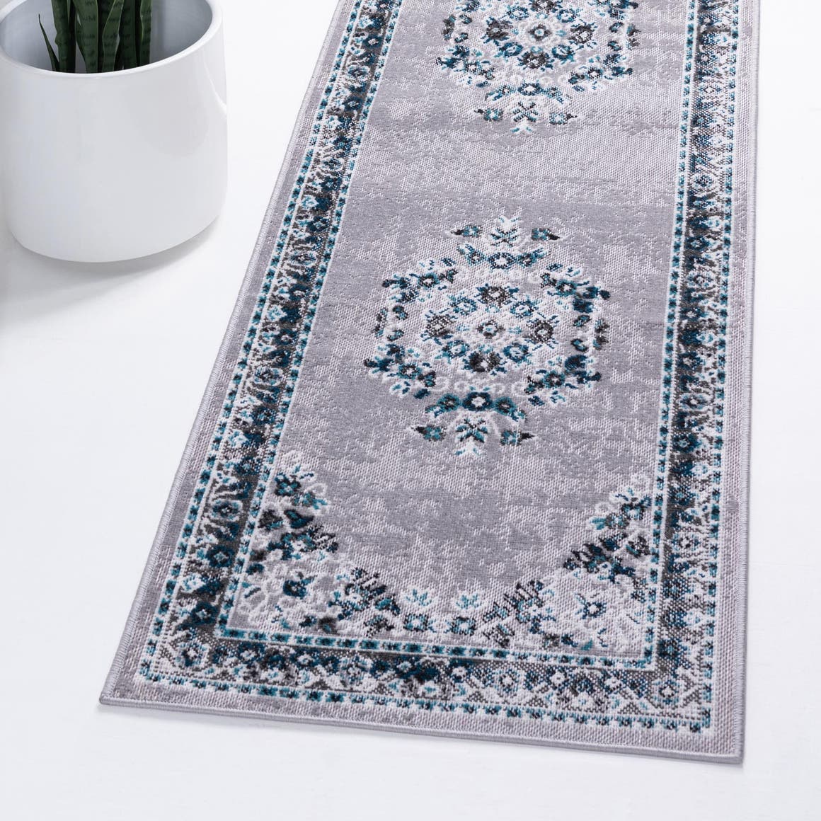 Gray 2' x 6' 1 Lucerne Runner Area Rug 100% Polypropylene Traditional Classic Easy Clean Carpet for Kitchens, Living Rooms, Bedroom, Office for Sale at Rug Engine