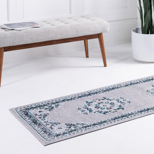 Gray 2' 7 x 10' Lucerne Runner Area Rug 100% Polypropylene Traditional Classic Easy Clean Carpet for Kitchens, Living Rooms, Bedroom, Office for Sale at Rug Engine
