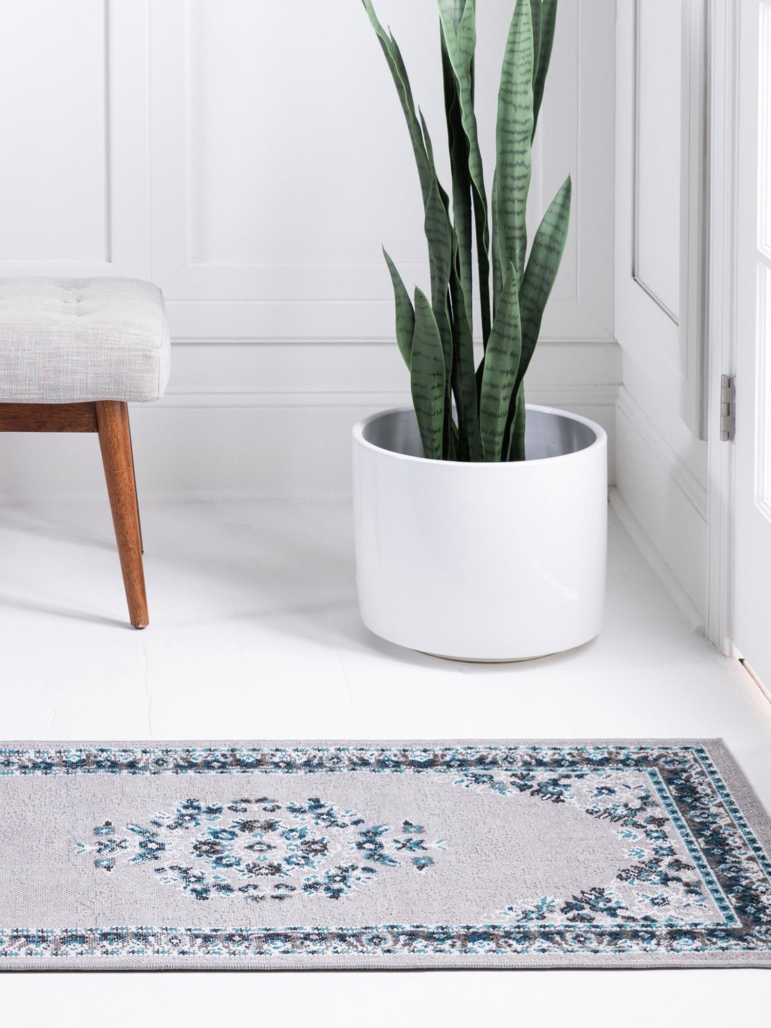 Gray 2' 7 x 10' Lucerne Runner Area Rug 100% Polypropylene Traditional Classic Easy Clean Carpet for Kitchens, Living Rooms, Bedroom, Office for Sale at Rug Engine