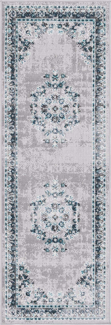 Gray 2' x 6' 1 Lucerne Runner Area Rug 100% Polypropylene Traditional Classic Easy Clean Carpet for Kitchens, Living Rooms, Bedroom, Office for Sale at Rug Engine