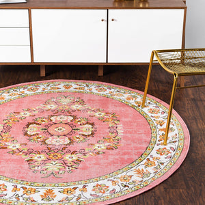 Rose 5' 3 x 5' 3 Lucerne Round Area Rug 100% Polypropylene Traditional Classic Easy Clean Carpet for Kitchens, Living Rooms, Bedroom, Office for Sale at Rug Engine