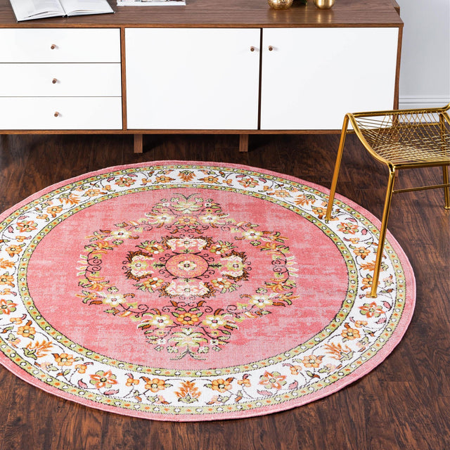Rose 5' 3 x 5' 3 Lucerne Round Area Rug 100% Polypropylene Traditional Classic Easy Clean Carpet for Kitchens, Living Rooms, Bedroom, Office for Sale at Rug Engine