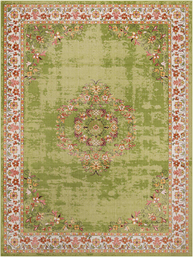 Green 9' x 12' Lucerne Rectangle Area Rug 100% Polypropylene Traditional Classic Easy Clean Carpet for Kitchens, Living Rooms, Bedroom, Office for Sale at Rug Engine