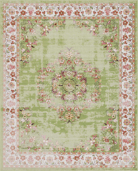 Green 7' 10 x 10' Lucerne Rectangle Area Rug 100% Polypropylene Traditional Classic Easy Clean Carpet for Kitchens, Living Rooms, Bedroom, Office for Sale at Rug Engine