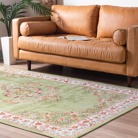 Green 6' 1 x 9' Lucerne Rectangle Area Rug 100% Polypropylene Traditional Classic Easy Clean Carpet for Kitchens, Living Rooms, Bedroom, Office for Sale at Rug Engine