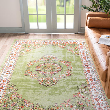 Green 5' 3 x 8' Lucerne Rectangle Area Rug 100% Polypropylene Traditional Classic Easy Clean Carpet for Kitchens, Living Rooms, Bedroom, Office for Sale at Rug Engine