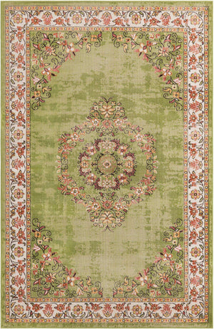 Green 5' 3 x 8' Lucerne Rectangle Area Rug 100% Polypropylene Traditional Classic Easy Clean Carpet for Kitchens, Living Rooms, Bedroom, Office for Sale at Rug Engine